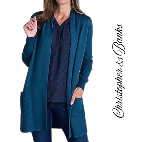 NWT Christopher & Banks Turquoise Fine Knit Cardigan - Picture 1 of 6